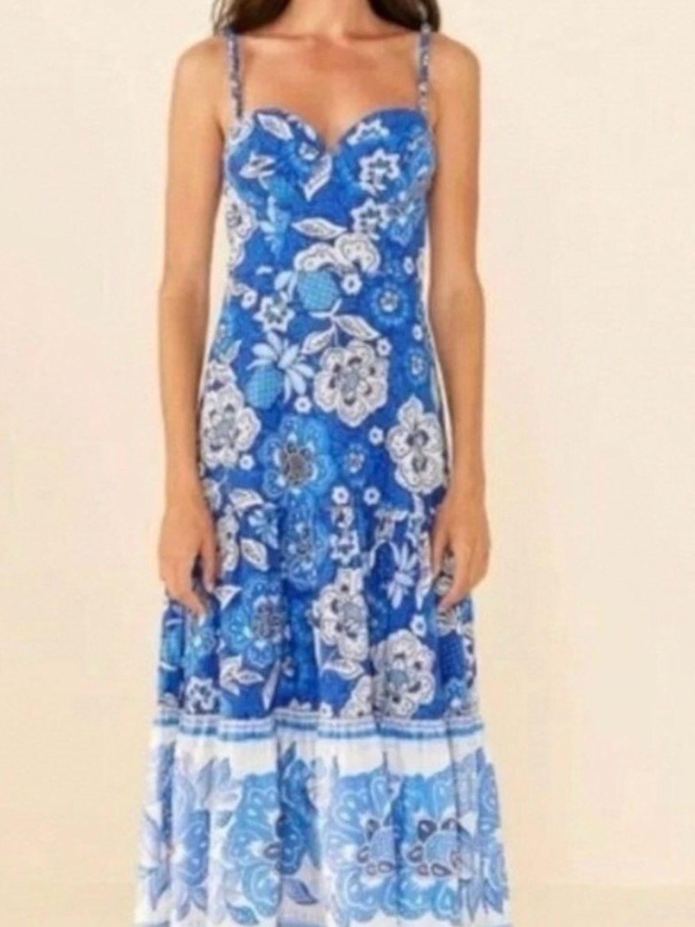 Farm Rio XL Blue Floral Maxi Sundress - Women Beaded straps